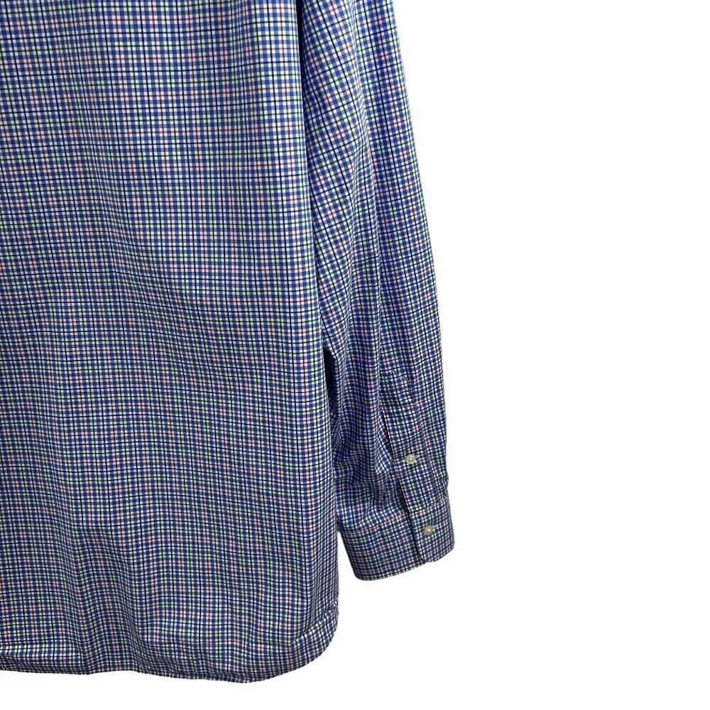 POLO Ralph Lauren XXL Gingham Plaid Twill Dress Shirt 100% Cotton Button Up Logo